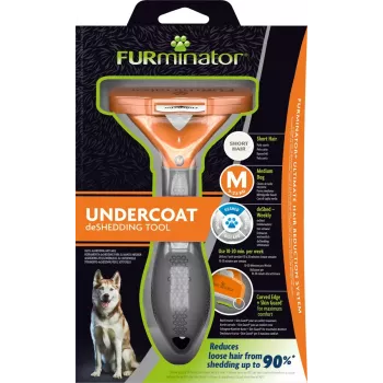 Escova de desembaraço FURminator FUR151388 para cães de porte médio (10–25 kg), pelo curto, cinzento laranja