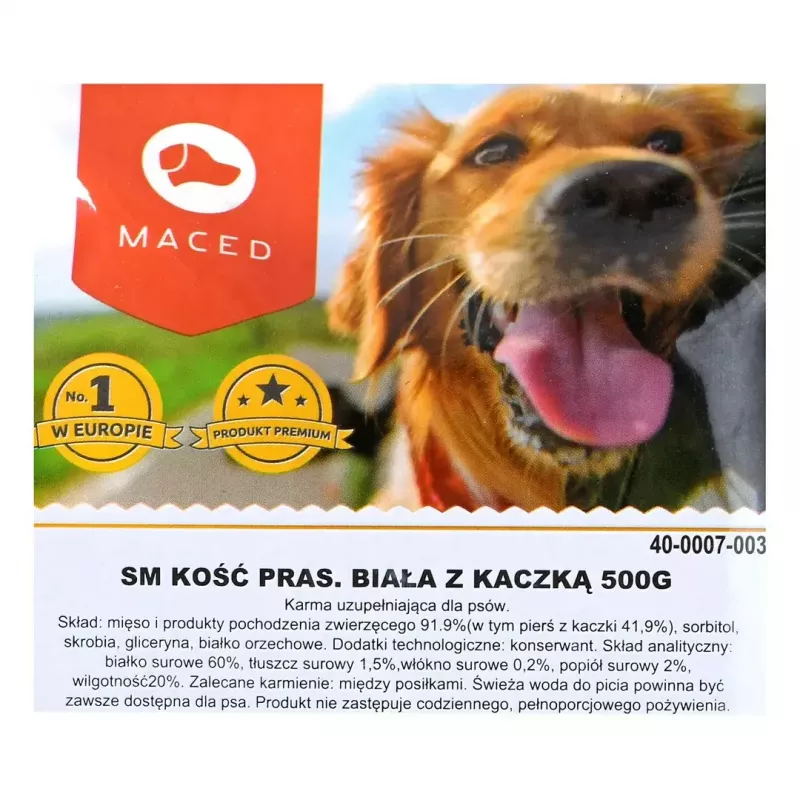 Osso mastigável para cães MACED osso prensado com pato 500 g — artigo de mastigação monocomponente para higiene dentária para cães