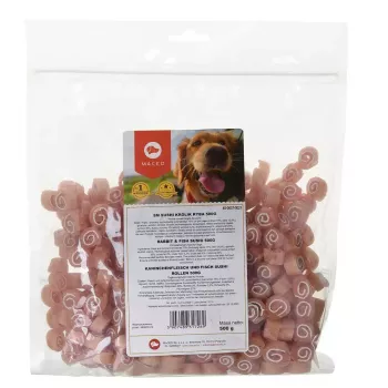 Petiscos macios para cães MACED Sushi com coelho e peixe 500 g – snacks de treino funcionais, proteína 30%, gordura 2%, humidade 23%