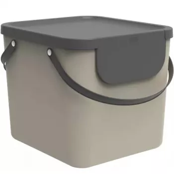Contentor de resíduos Rotho Albula retangular 40 L, tecnopolímero, cappuccino, 400×358×340 mm, orifício de suspensão