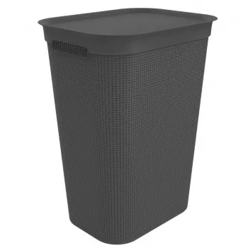 Cesto de roupa rotho Brisen 50 l contentor de roupa em plástico ventilado com tampa e orifício de suspensão, preto, 340×431×529 mm