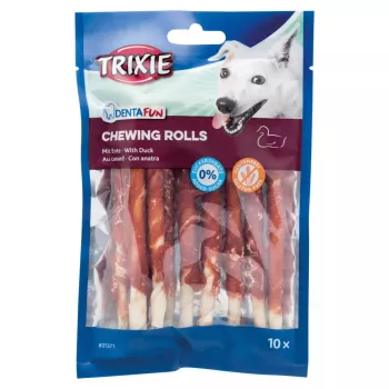 Trixie Dog Chewing Rolls Denta Fun Duck 80 g — snack mastigável de cuidados dentários para cães adultos, 12 cm