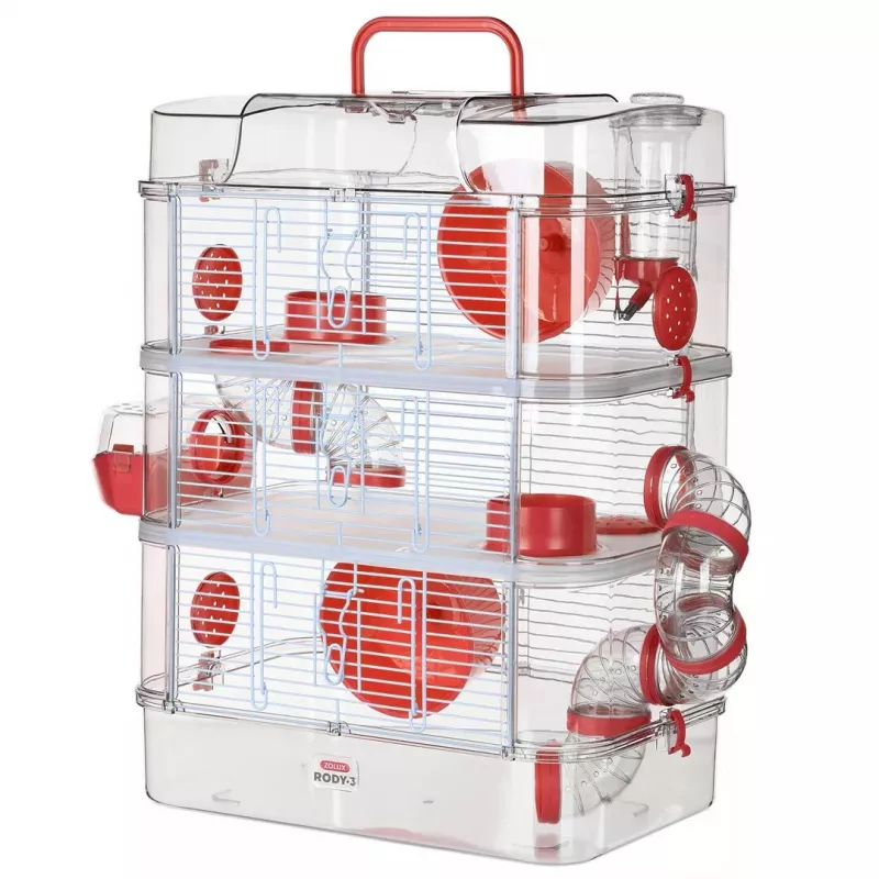 ZOLUX Rody3 Trio gaiola para hamsters, vermelha