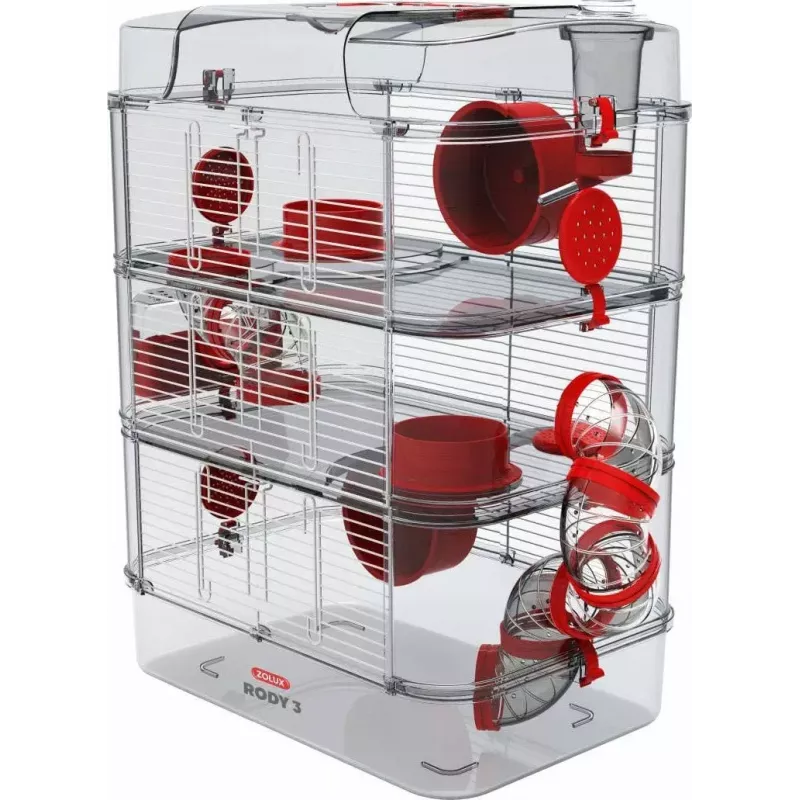 ZOLUX Rody3 Trio gaiola para hamsters, vermelha