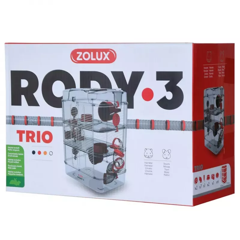 ZOLUX Rody3 Trio gaiola para hamsters, vermelha