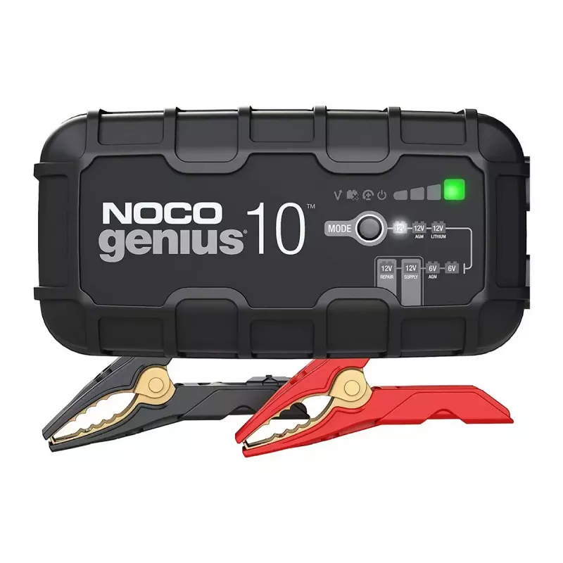 Carregador de bateria NOCO GENIUS10 EU 10 A para baterias de 6V e 12V — manutenção e dessulfatação, 150 W, Li‑Ion/AGM/Gel, resistente à água IPX