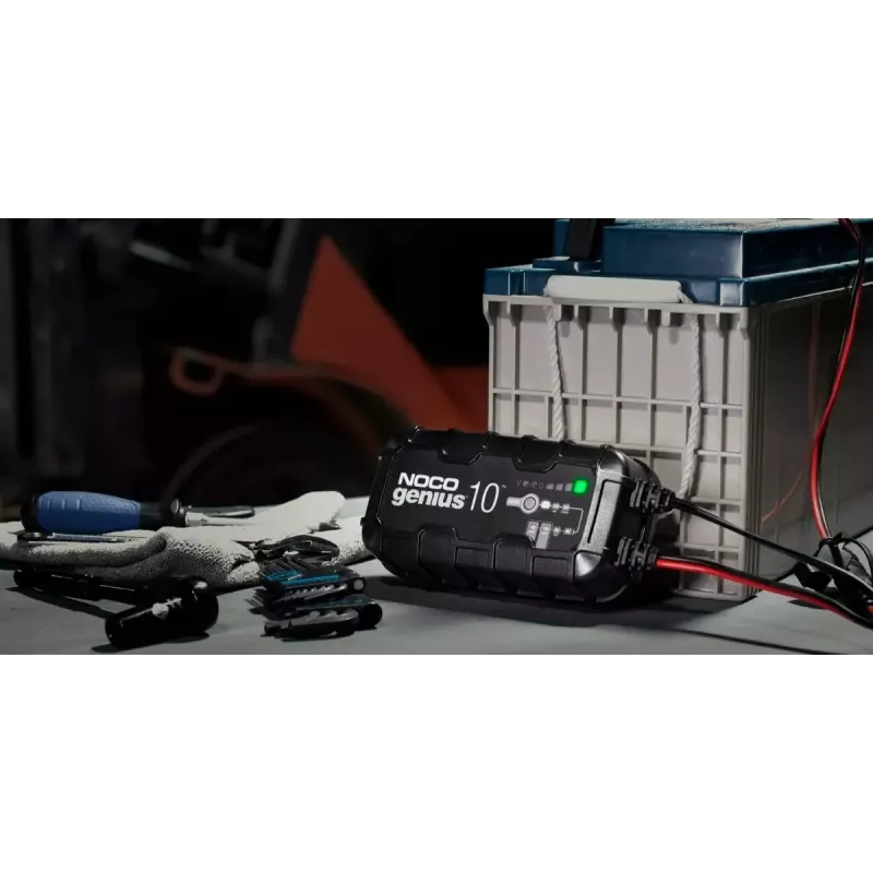 Carregador de bateria NOCO GENIUS10 EU 10 A para baterias de 6V e 12V — manutenção e dessulfatação, 150 W, Li‑Ion/AGM/Gel, resistente à água IPX