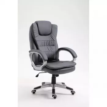 Cadeira de escritório giratória aquecida ActiveJet YK7304 — assento e encosto estofados em pele cinzento, encosto ajustável, elevador a gás 45–55 cm