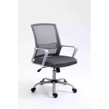 Cadeira giratória ActiveJet YK01 — assento estofado em tecido, encosto em rede, cinzento, altura ajustável 46–56 cm