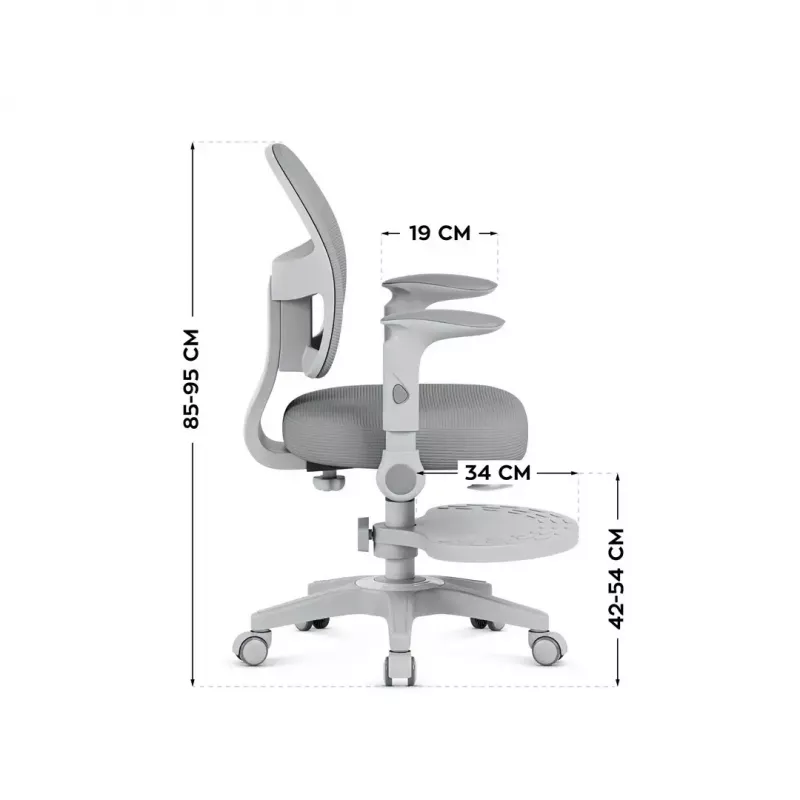 Cadeira giratória mark adler Junior 5.0 — encosto ergonómico em rede, assento em espuma, altura ajustável 42–54 cm, cinzenta