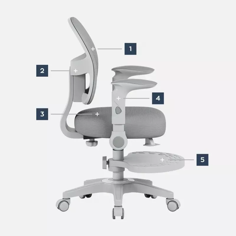 Cadeira giratória mark adler Junior 5.0 — encosto ergonómico em rede, assento em espuma, altura ajustável 42–54 cm, cinzenta