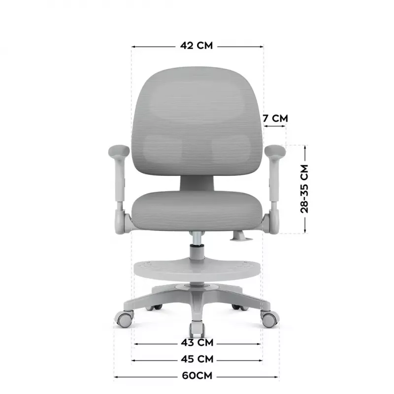 Cadeira giratória mark adler Junior 5.0 — encosto ergonómico em rede, assento em espuma, altura ajustável 42–54 cm, cinzenta