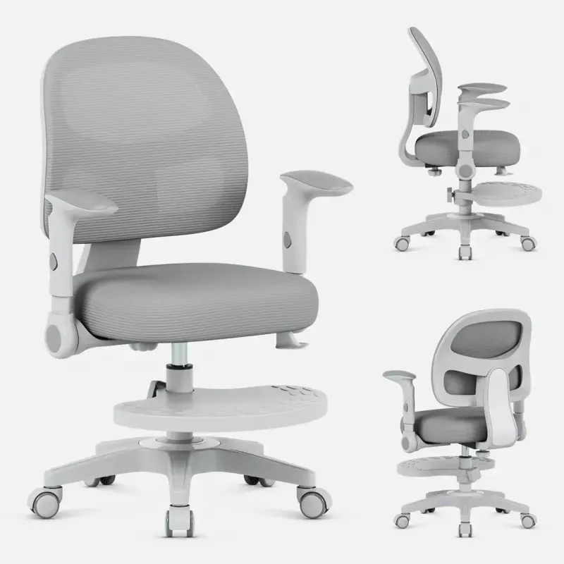Cadeira giratória mark adler Junior 5.0 — encosto ergonómico em rede, assento em espuma, altura ajustável 42–54 cm, cinzenta