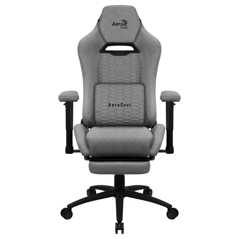 Cadeira gaming ergonómica premium Aerocool ROYALASHGR com apoio de pés, tecnologia Aeroweave, cinzenta