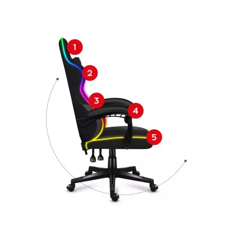 Huzaro Force 4.4 RGB cadeira gaming, tecido, carga máxima 130 kg, altura 125 cm, preto