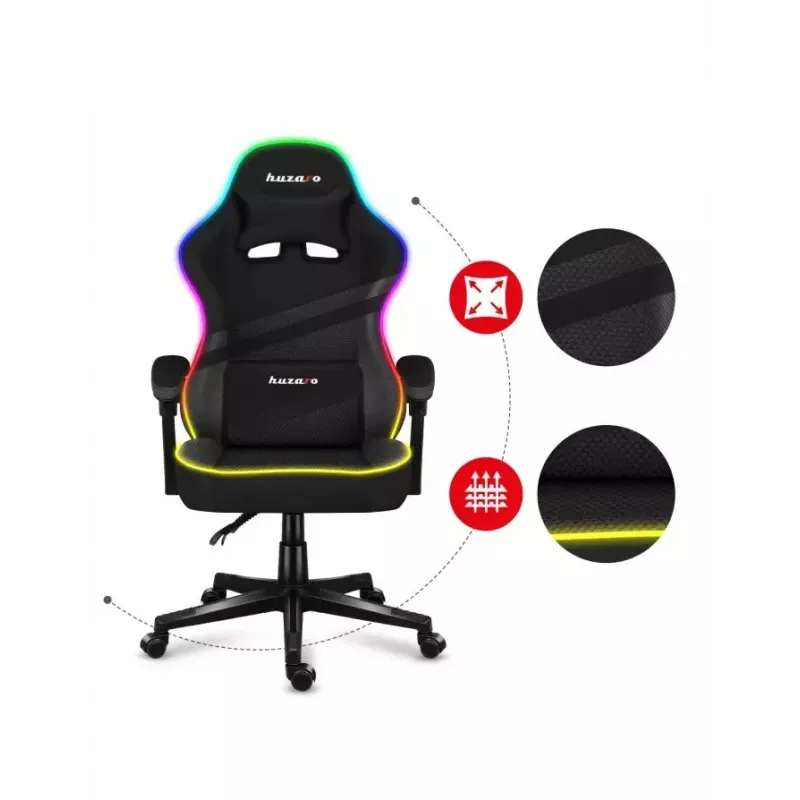 Huzaro Force 4.4 RGB cadeira gaming, tecido, carga máxima 130 kg, altura 125 cm, preto