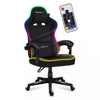 Cadeira gaming Huzaro FORCE 4.4 RGB preta — assento concha acolchoado em tecido, máx. 130 kg, encosto ajustável, altura 115–125 cm, iluminação RGB