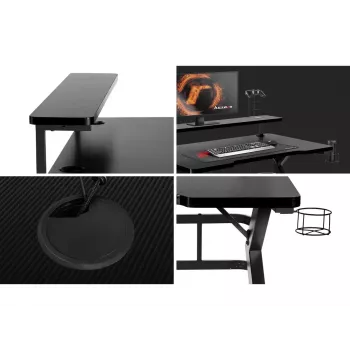 Secretária gaming Huzaro Hero 5.0 preta — estrutura reta em alumínio, tampo em fibra de carbono 1200×600 mm
