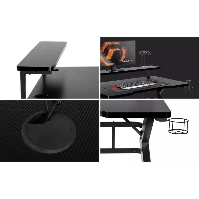 Secretária gaming Huzaro Hero 5.0 preta — estrutura reta em alumínio, tampo em fibra de carbono 1200×600 mm