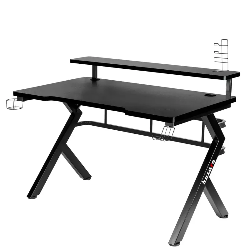 Secretária gaming Huzaro Hero 5.0 preta — estrutura reta em alumínio, tampo em fibra de carbono 1200×600 mm