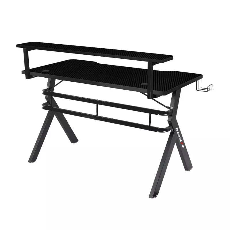 Secretária gaming Huzaro Hero 5.0 preta — estrutura reta em alumínio, tampo em fibra de carbono 1200×600 mm