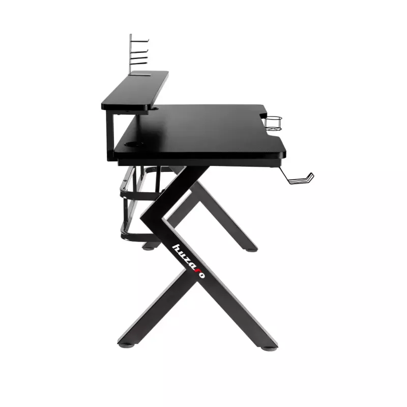 Secretária gaming Huzaro Hero 5.0 preta — estrutura reta em alumínio, tampo em fibra de carbono 1200×600 mm