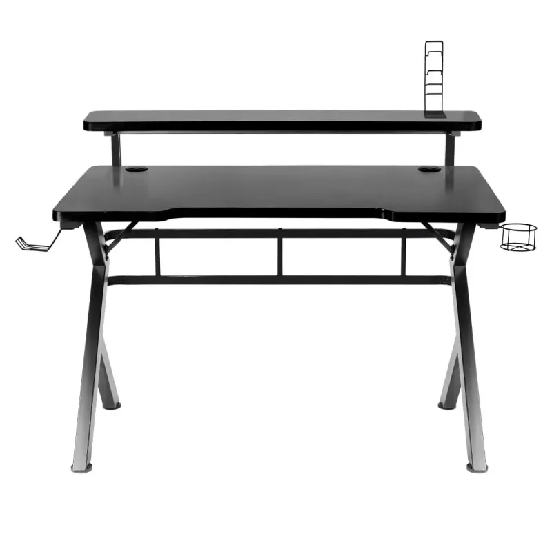 Secretária gaming Huzaro Hero 5.0 preta — estrutura reta em alumínio, tampo em fibra de carbono 1200×600 mm