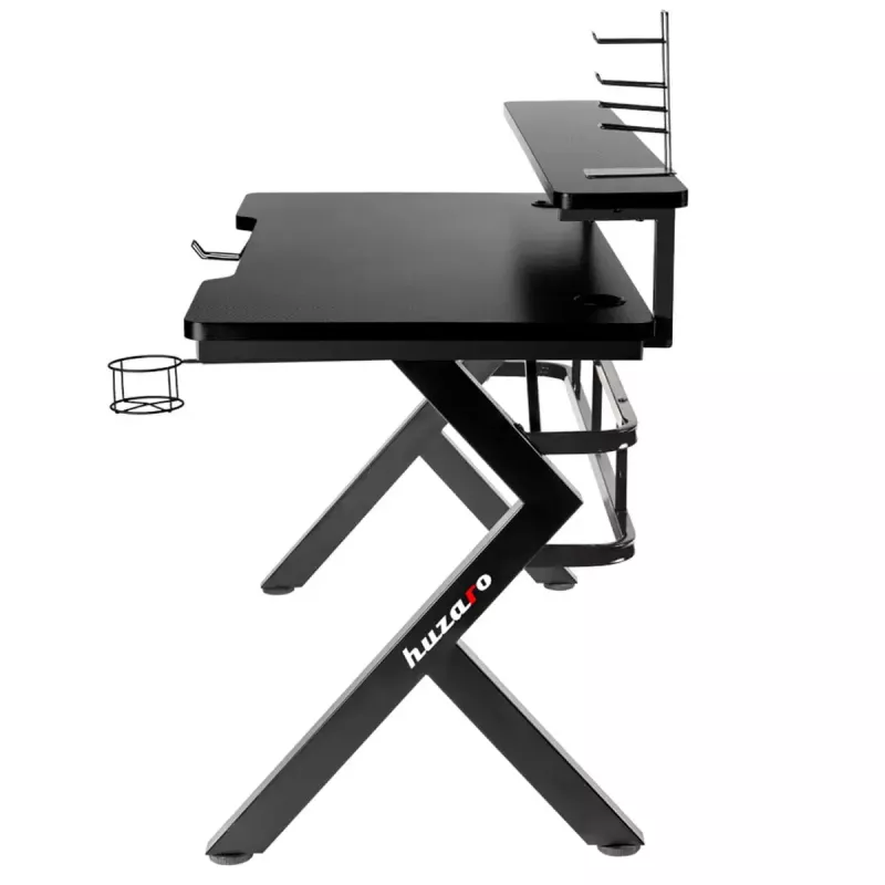 Secretária gaming Huzaro Hero 5.0 preta — estrutura reta em alumínio, tampo em fibra de carbono 1200×600 mm
