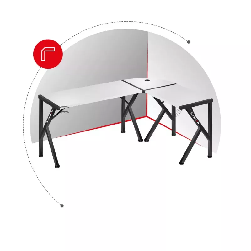 Huzaro Hero 6.3 secretária gaming, 154×48×74 cm, espessura do tampo 1,5 cm, branca