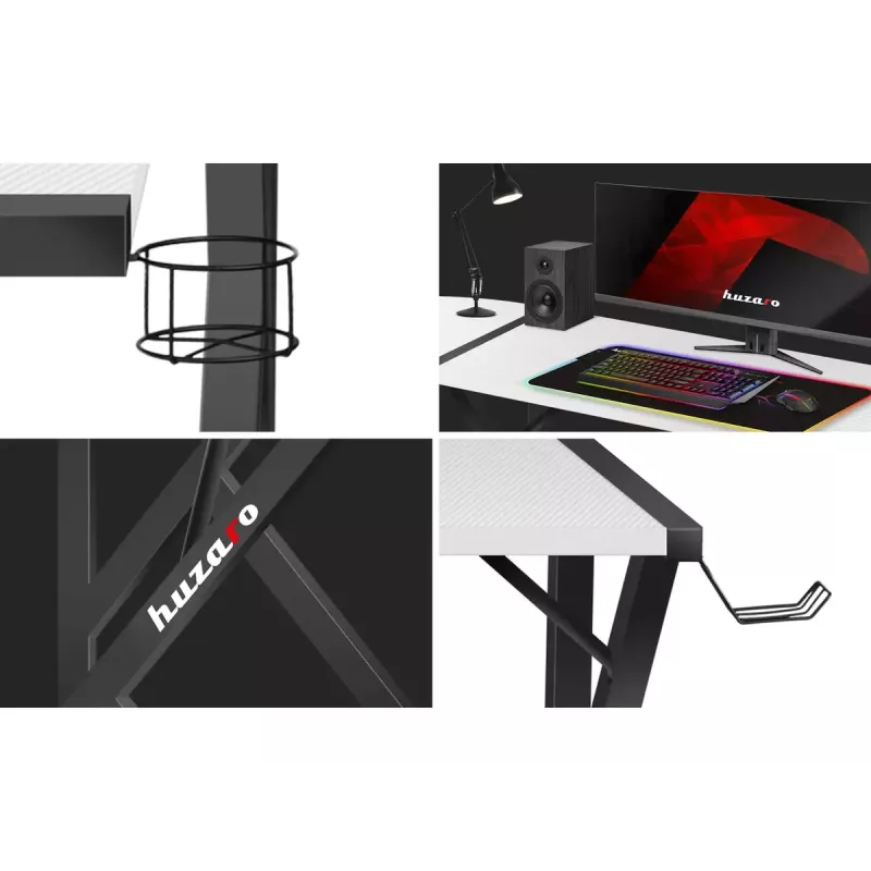 Huzaro Hero 6.3 secretária gaming, 154×48×74 cm, espessura do tampo 1,5 cm, branca