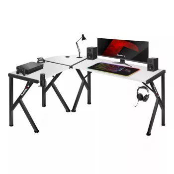 Secretária gaming de canto Huzaro Hero 6.3 branca em L com tampo em fibra de carbono 1540×1170×740 mm