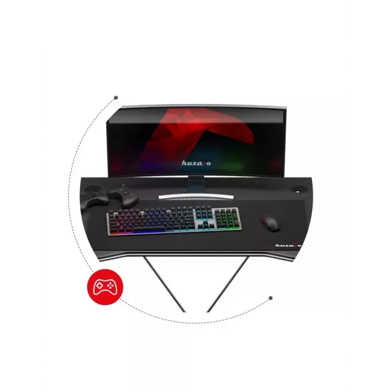 Secretária gaming Huzaro Hero 1.4 preta, tampo retangular em MDF 1000x500x750 mm