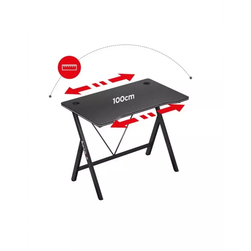 Secretária gaming Huzaro Hero 1.4 preta, tampo retangular em MDF 1000x500x750 mm