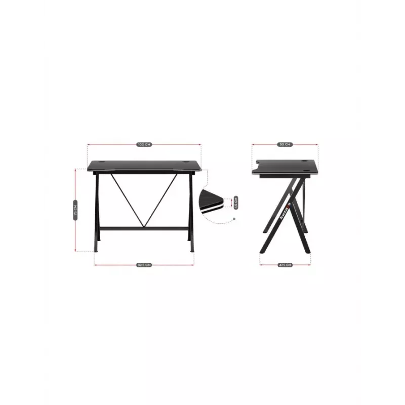 Secretária gaming Huzaro Hero 1.4 preta, tampo retangular em MDF 1000x500x750 mm