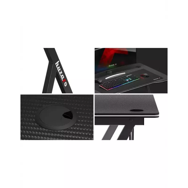 Secretária gaming Huzaro Hero 1.4 preta, tampo retangular em MDF 1000x500x750 mm