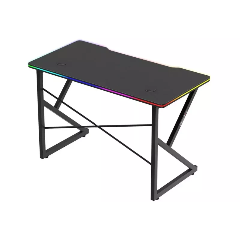 Secretária gaming Huzaro Hero 1.7 RGB preta — secretária ergonómica reta 1200x600 mm, 750 mm de altura, LED, porta-copos, suporte para auscultadores