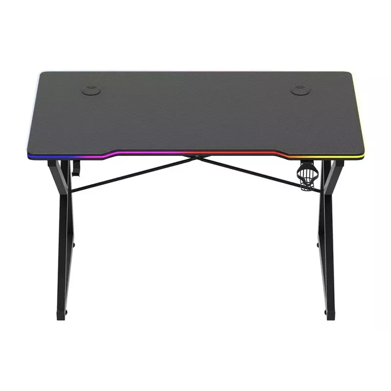 Secretária gaming Huzaro Hero 1.7 RGB preta — secretária ergonómica reta 1200x600 mm, 750 mm de altura, LED, porta-copos, suporte para auscultadores