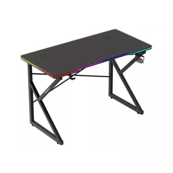 Secretária gaming Huzaro Hero 1.7 RGB preta — secretária ergonómica reta 1200x600 mm, 750 mm de altura, LED, porta-copos, suporte para auscultadores
