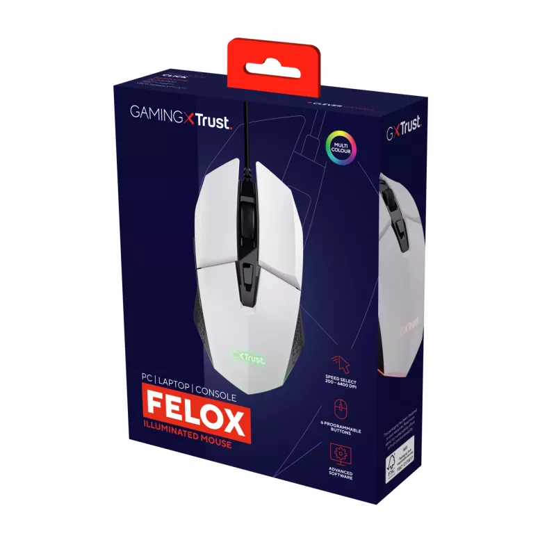 Rato gaming Trust GXT 109W Felox para destros USB Type-A ótico 6400 DPI