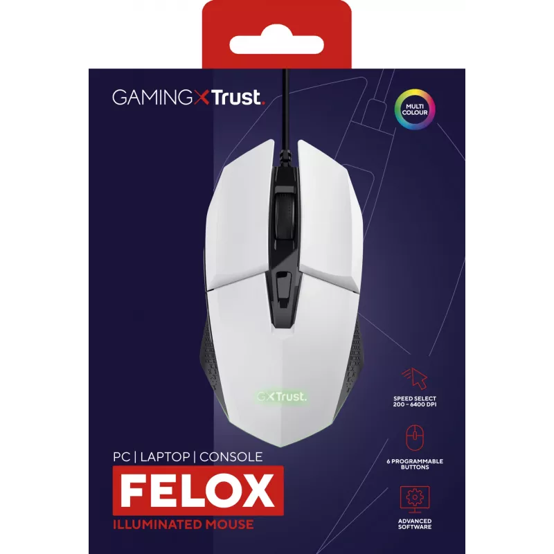 Rato gaming Trust GXT 109W Felox para destros USB Type-A ótico 6400 DPI