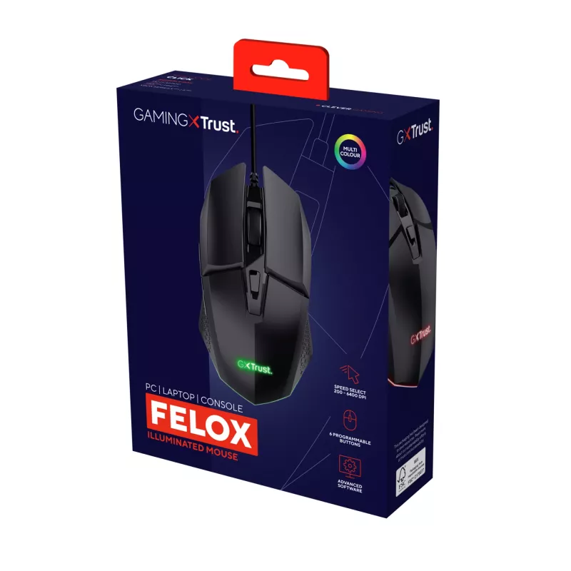 Rato gaming Trust GXT 109 Felox para destros USB Type-A ótico 6400 DPI