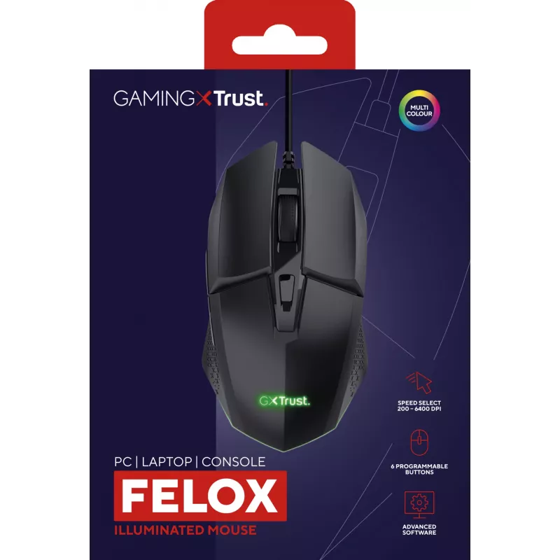 Rato gaming Trust GXT 109 Felox para destros USB Type-A ótico 6400 DPI