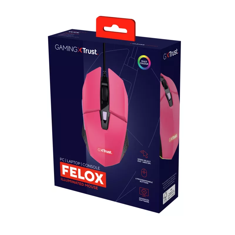 Rato gaming Trust GXT 109P FELOX ambidestro USB Type-A 6400 DPI