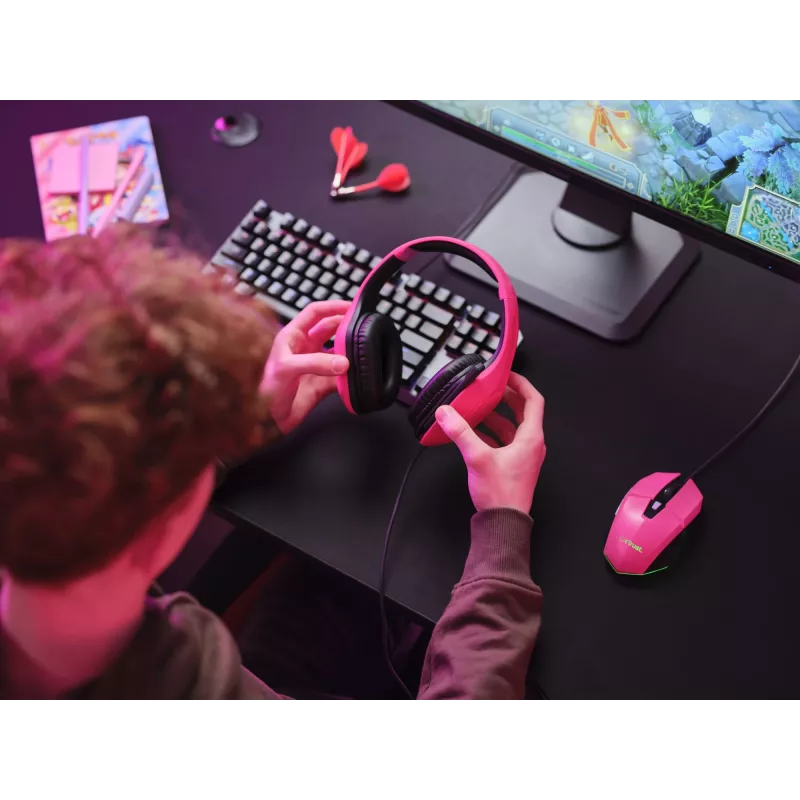 Headset Trust GXT 415P Zirox com fios arco de cabeça gaming rosa