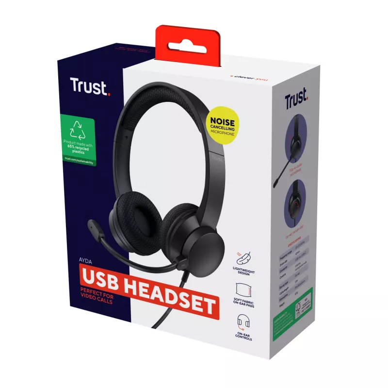 Headset Trust Ayda com fios arco de cabeça chamadas/música USB Type-A preto