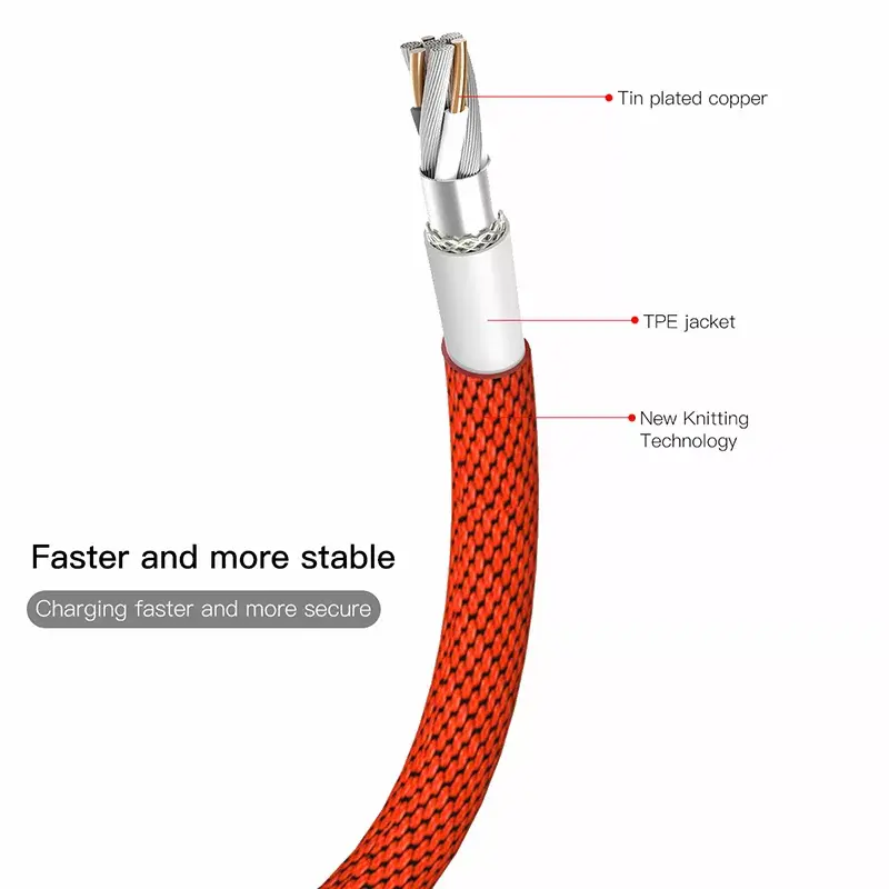 Cabo USB-A para Lightning Baseus Yiven 1,8 m, saída 2 A, vermelho, revestimento em elastómero termoplástico
