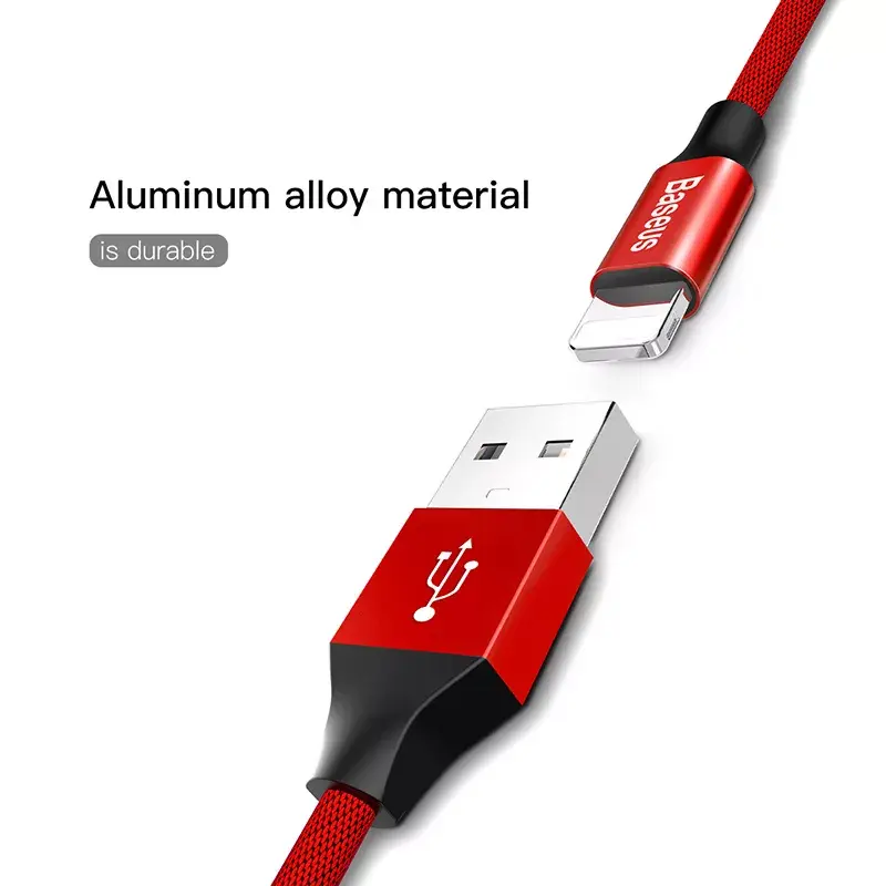 Cabo USB-A para Lightning Baseus Yiven 1,8 m, saída 2 A, vermelho, revestimento em elastómero termoplástico