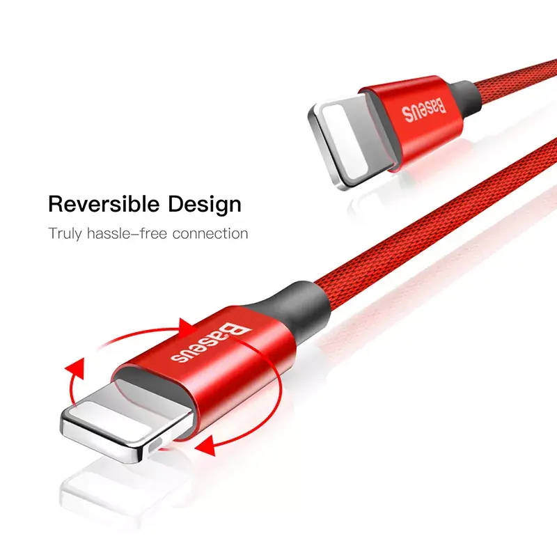 Cabo USB-A para Lightning Baseus Yiven 1,8 m, saída 2 A, vermelho, revestimento em elastómero termoplástico
