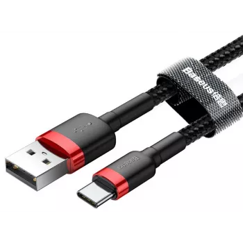 Cabo de carregamento rápido Cafule entrançado BASEUS - USB Type-A para Type-C 2A - 2 m - preto (nylon)