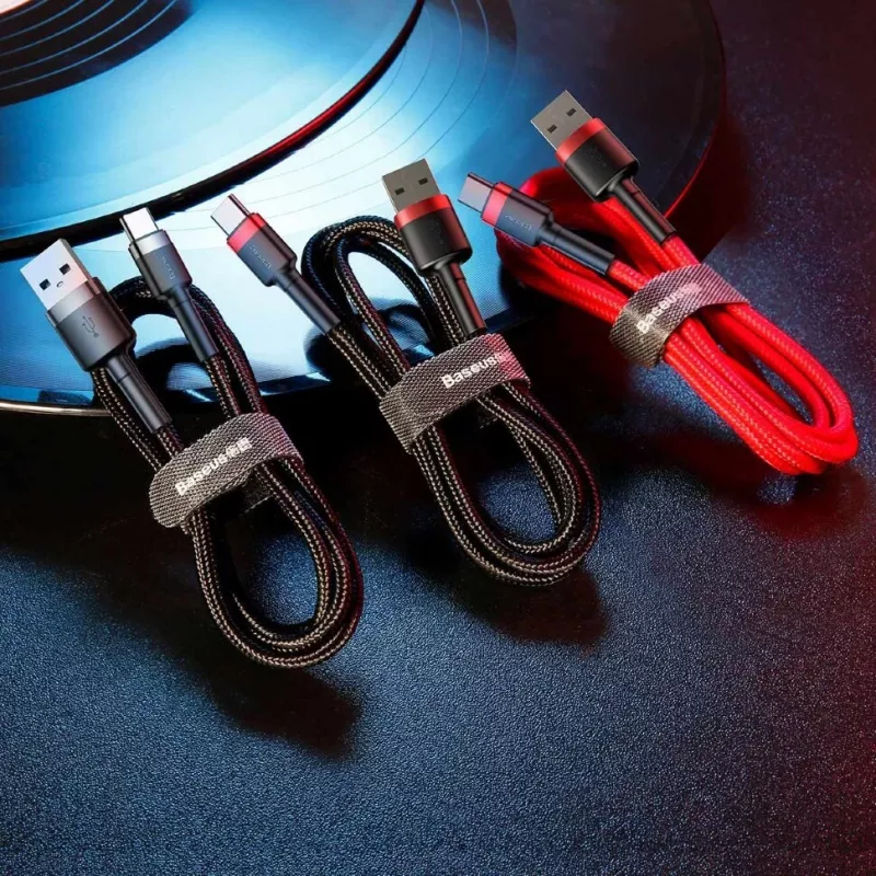 Cabo de carregamento rápido Cafule entrançado BASEUS - USB Type-A para Type-C 2A - 2 m - preto (nylon)
